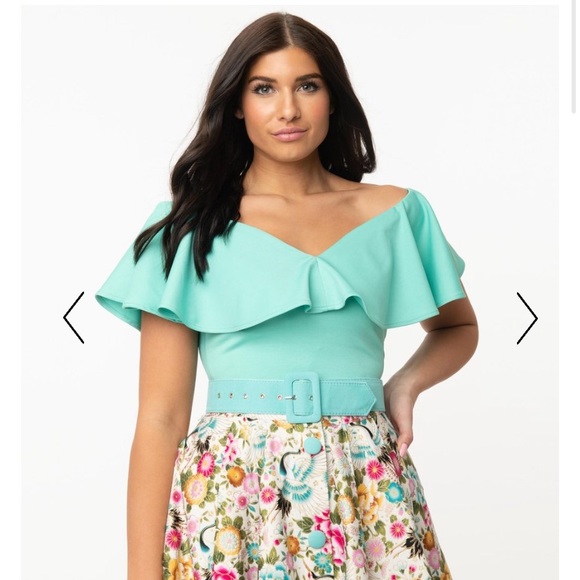 Unique Vintage Tops - Unique Vintage mint turquoise frenchie top